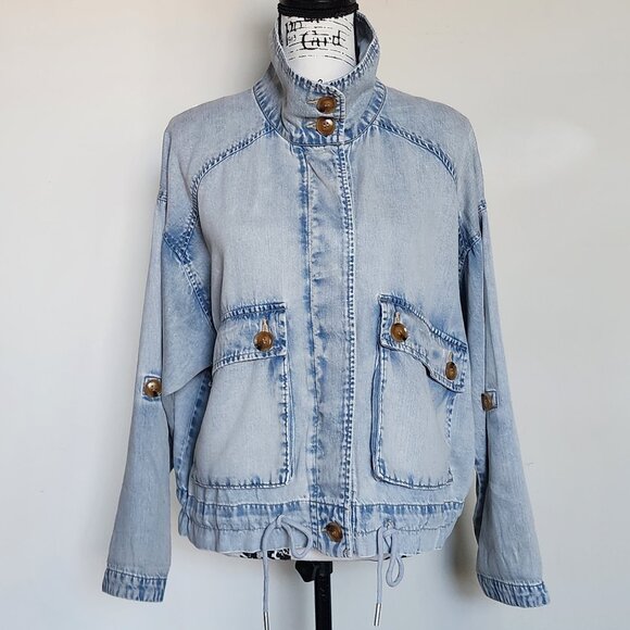 Blank NYC Button Faded Distressed Denim Jacket with Roll Tab Sleeves NWT - Picture 6 of 12